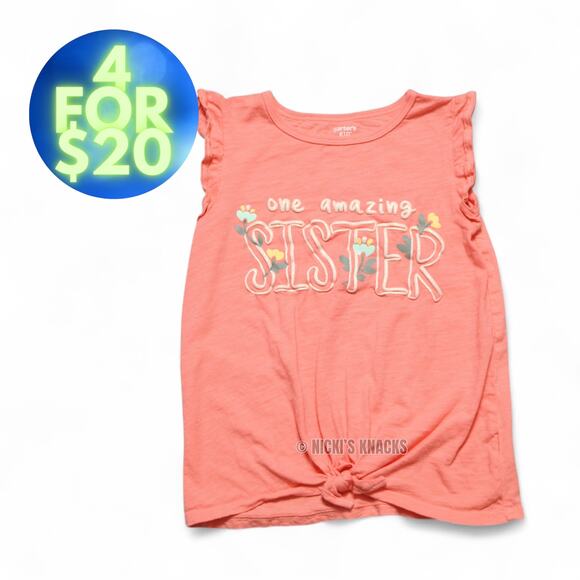 4/$20 - Carters Girls Amazing Sister Knot Front Orange Peach Tank Top Size 8 - Picture 1 of 7